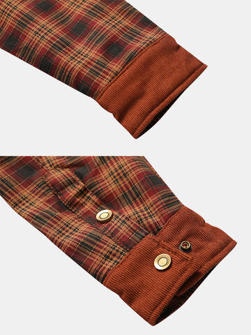 mens plaid patchwork 100 % cotton fleece lined thick lapel reversible jackets