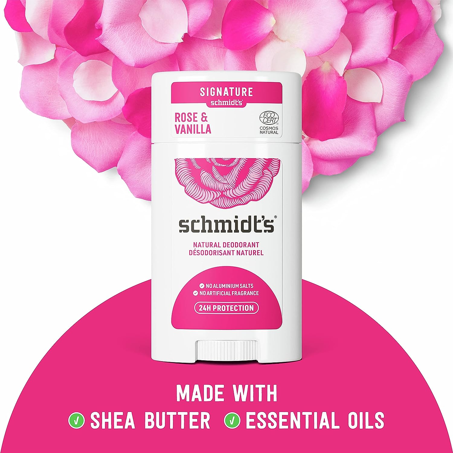 Schmidt's Aluminum Free Natural Deodorant for Women and Men, Rose and Vanilla with 24 Hour Odor Protection, Certified Natural, Vegan, Cruelty Free, 2.65 oz Pack of 2