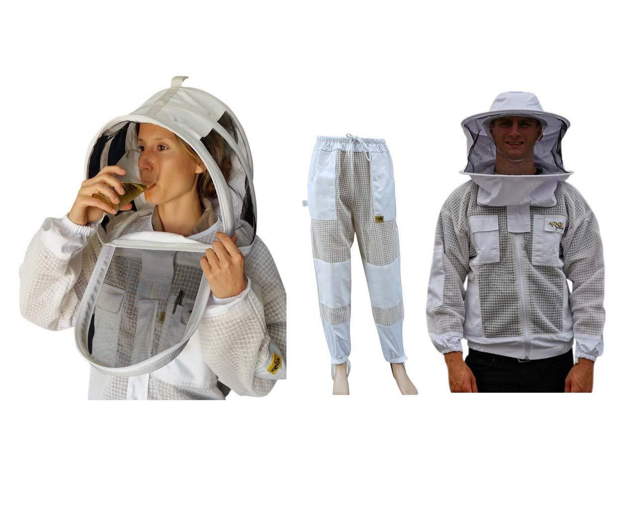 OZ ARMOUR Beekeeping Suit Jacket & Trouser Pant with 2 Veils Fencing & Round Brim Hat Ventilated 3 Layer Mesh Costume (3X-Large)