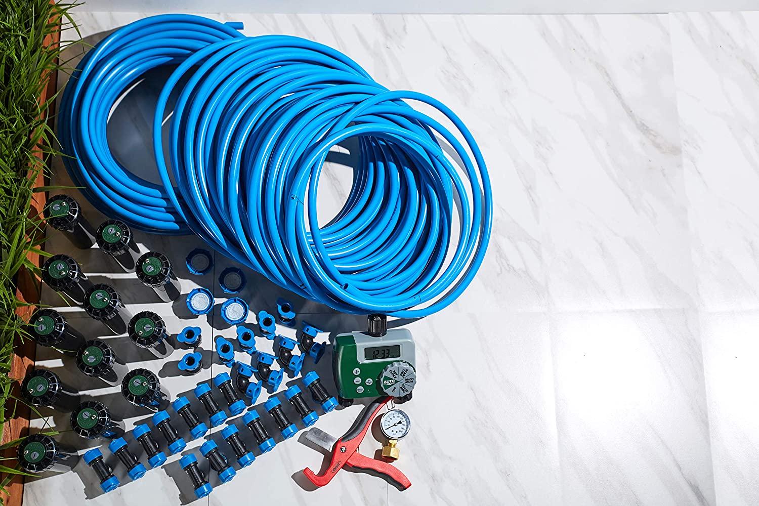 Orbit 50021 In-Ground Blu-Lock Tubing System and Digital Hose Faucet Timer, 2-Zone Sprinkler Kit