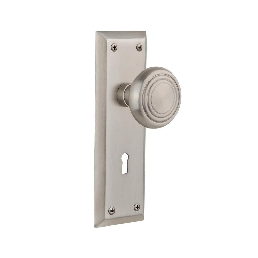 York Plate Interior Mortise Deco Door Knob in Satin Nickel