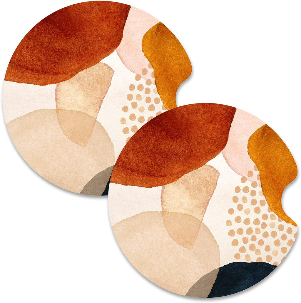 Nipichsha Car Cup Holder Coasters, Car Coasters for Cup Holders, 2 Pack Anti Slip Insert Coasters, Rubber Car Cup Mat with A Finger Notch, Cute Car Interior Accessories for Women (Simple Abstract Art)