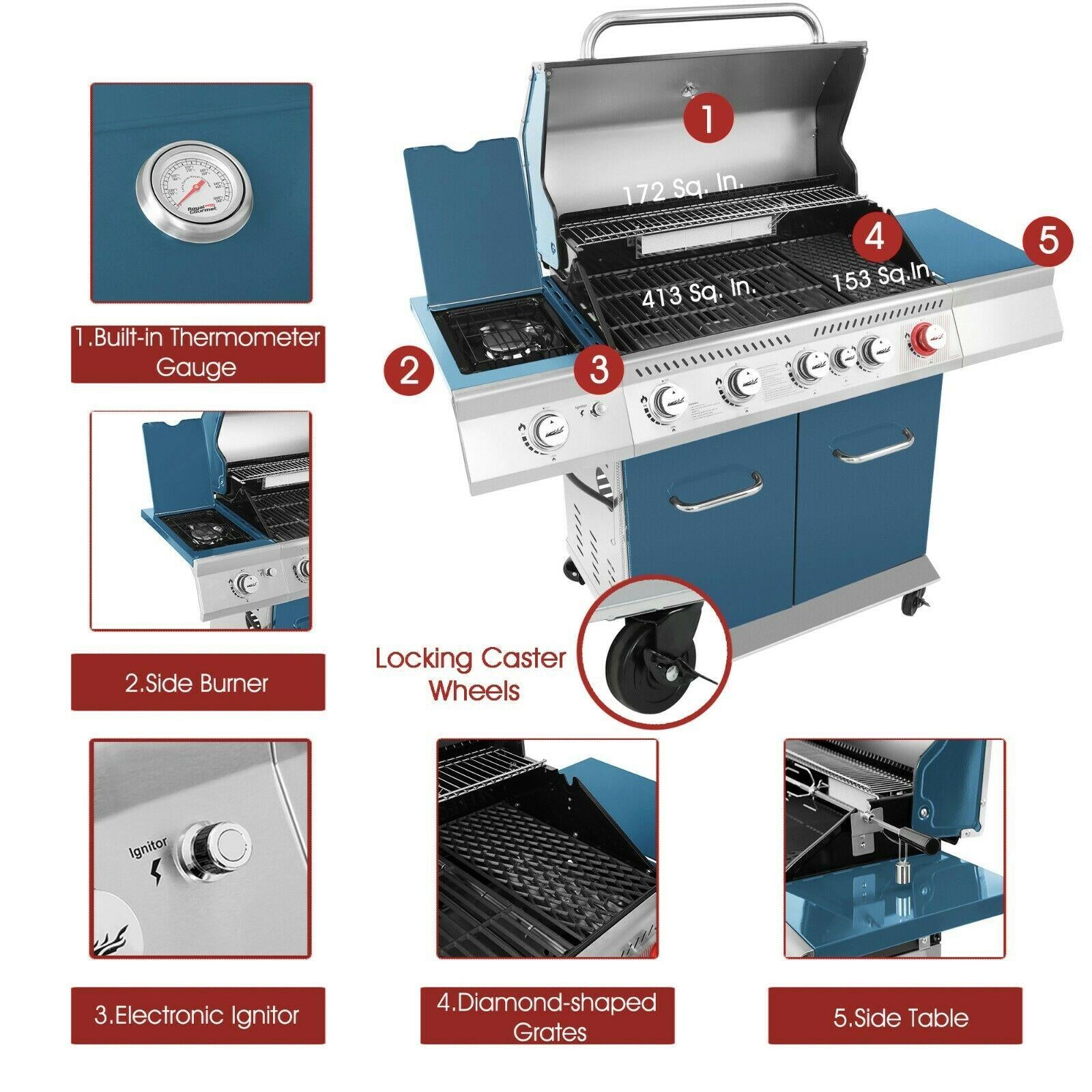 Gas Grill 5-Burner Cabinet Style Liquid Propane Gas Grill GA5403B