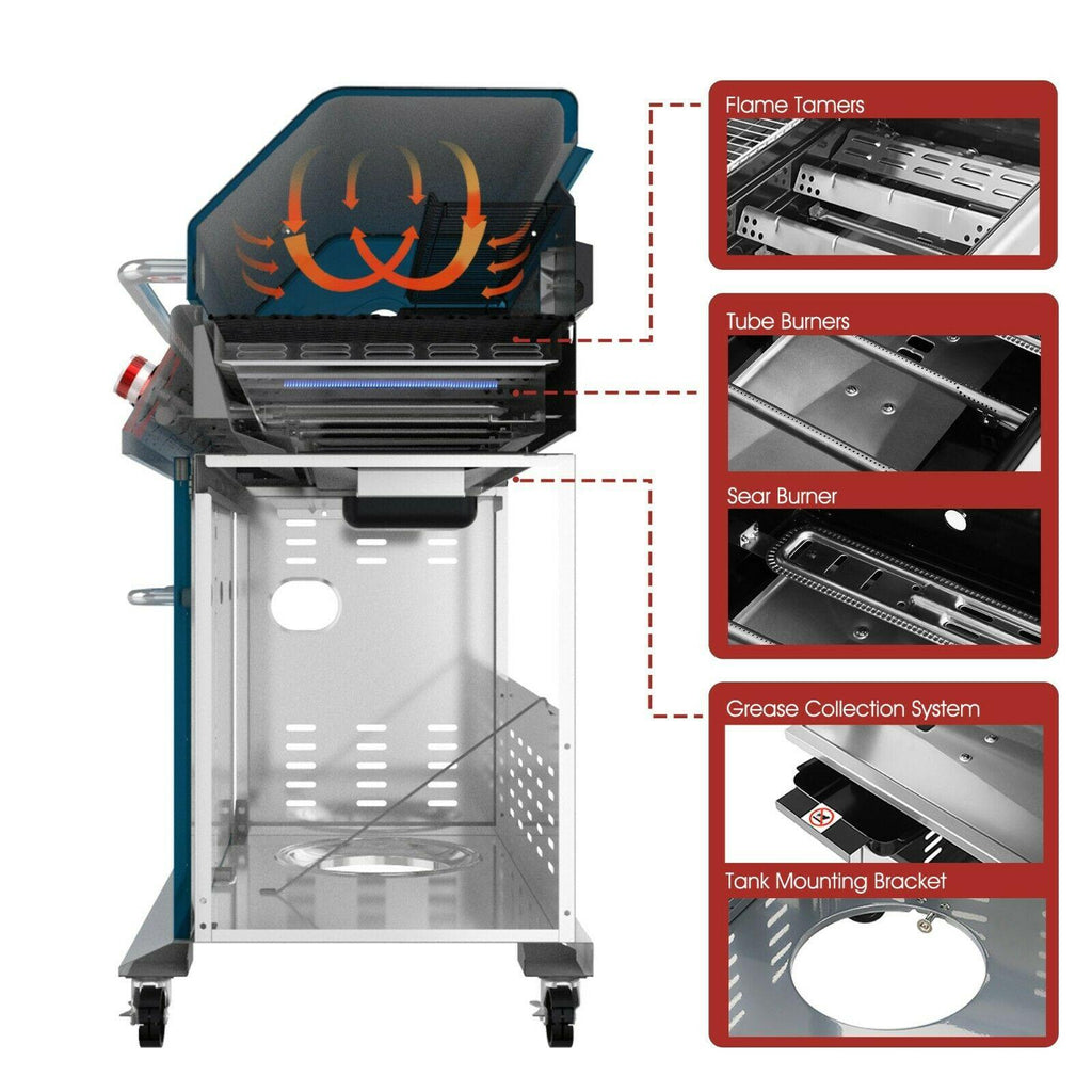 Gas Grill 5-Burner Cabinet Style Liquid Propane Gas Grill GA5403B