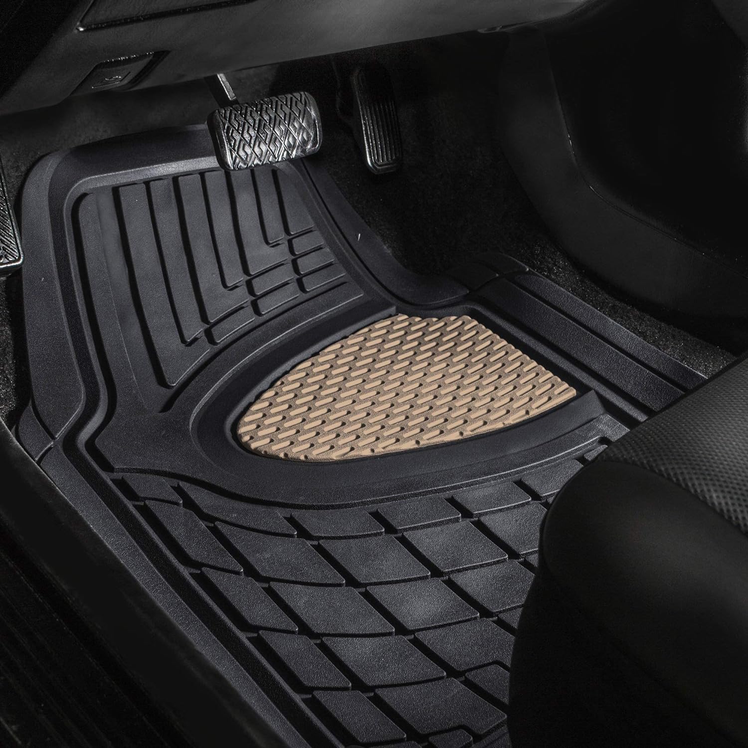 FH Group Automotive Floor Mats - Heavy-Duty Rubber Floor Mats for Cars, Universal Fit Full Set, Climaproof Floor Mats, Trimmable Floor Mats for Most Sedan, SUV, Truck Floor Mats Beige