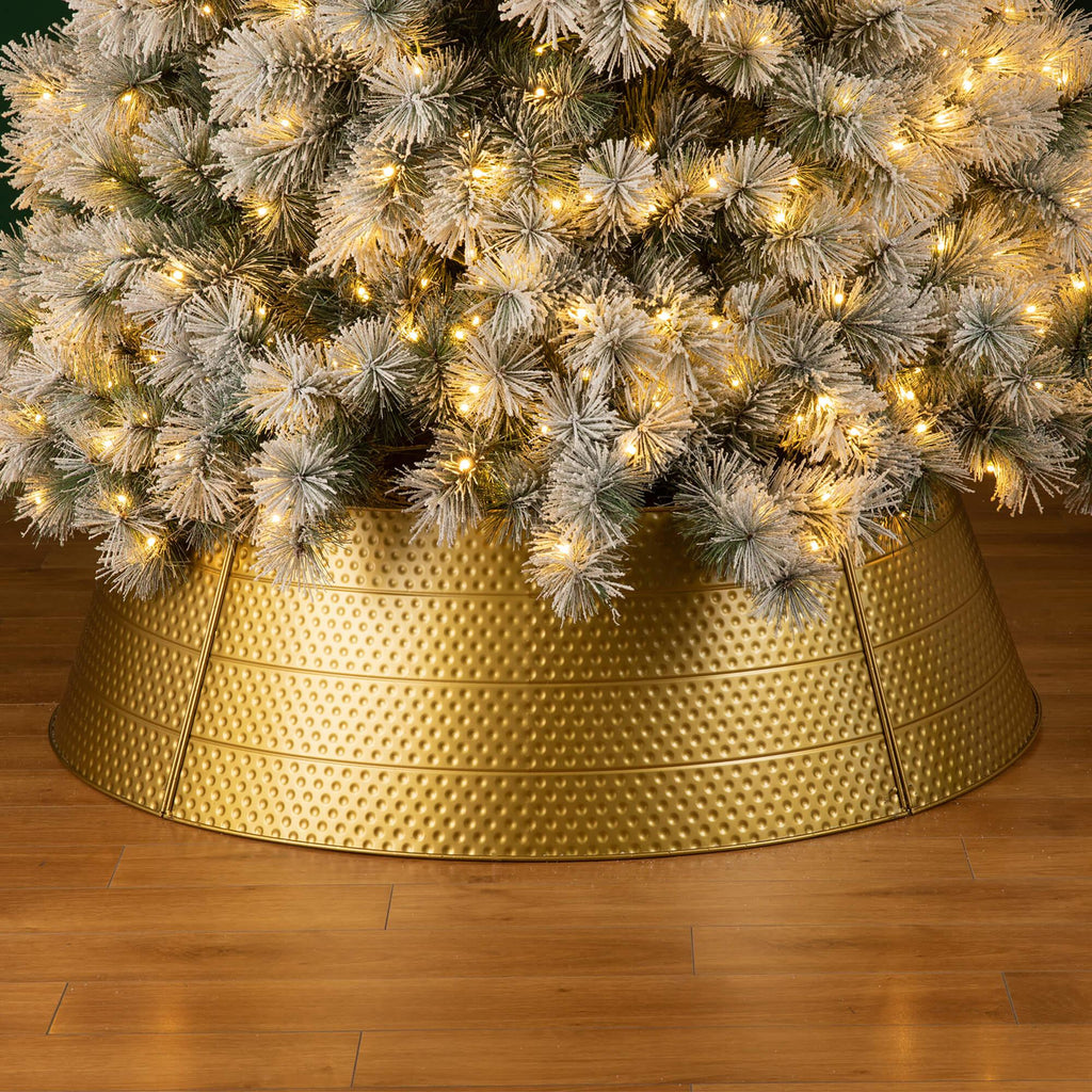 Glitzhome Christmas Gold Hammered Metal Tree Collar (40.5-Inch Diameter Base) for 11-12ft High Trees