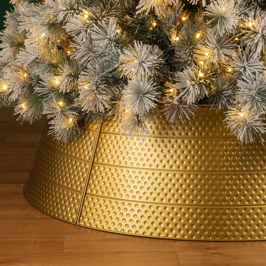 Glitzhome Christmas Gold Hammered Metal Tree Collar (40.5-Inch Diameter Base) for 11-12ft High Trees