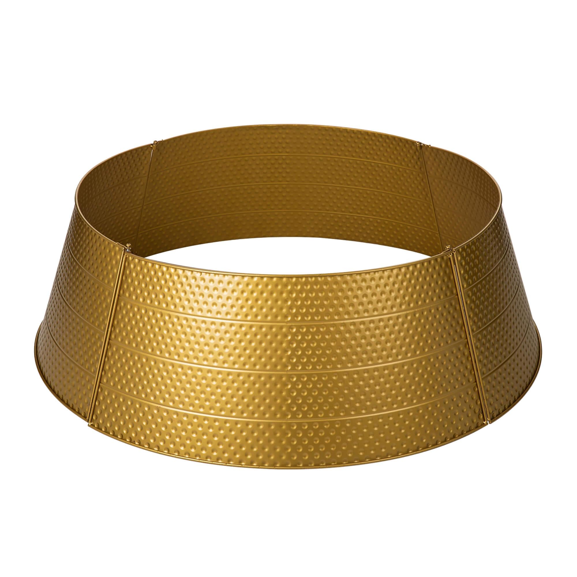 Glitzhome Christmas Gold Hammered Metal Tree Collar (40.5-Inch Diameter Base) for 11-12ft High Trees