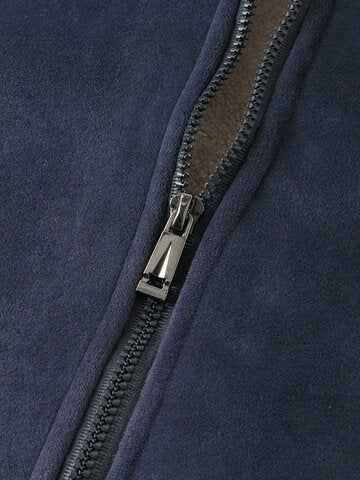 mens thicken fleece lined velour stand collar solid warm overcoats with pocket