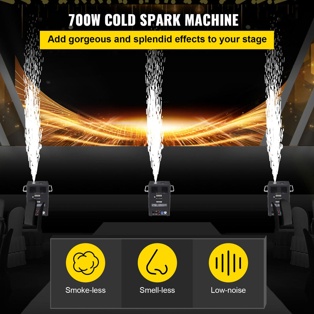 700W 2pcs LarCold Spark Firework Machine 6.6-9.8ft Adjustable StaEffect Rohs Approved Low Noise Smokeless for StaDJ Disco