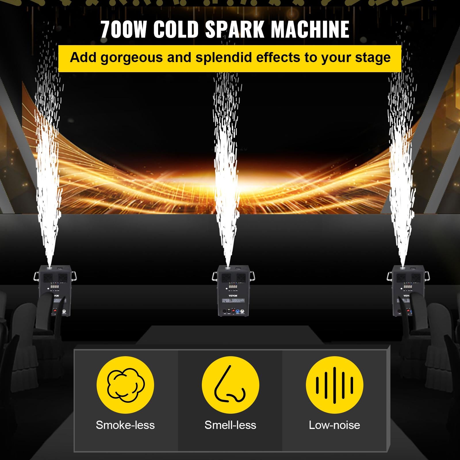 700W 2pcs LarCold Spark Firework Machine 6.6-9.8ft Adjustable StaEffect Rohs Approved Low Noise Smokeless for StaDJ Disco