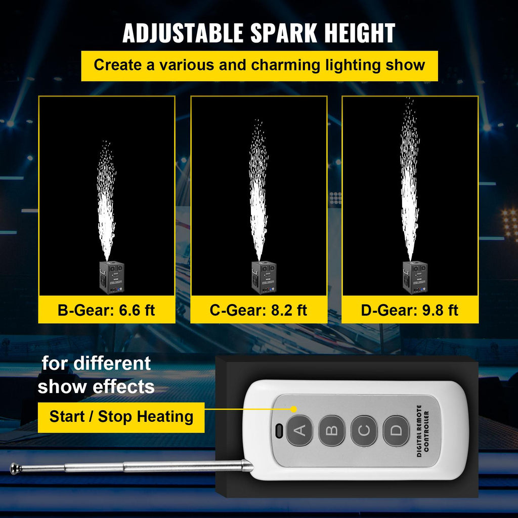 700W 2pcs LarCold Spark Firework Machine 6.6-9.8ft Adjustable StaEffect Rohs Approved Low Noise Smokeless for StaDJ Disco