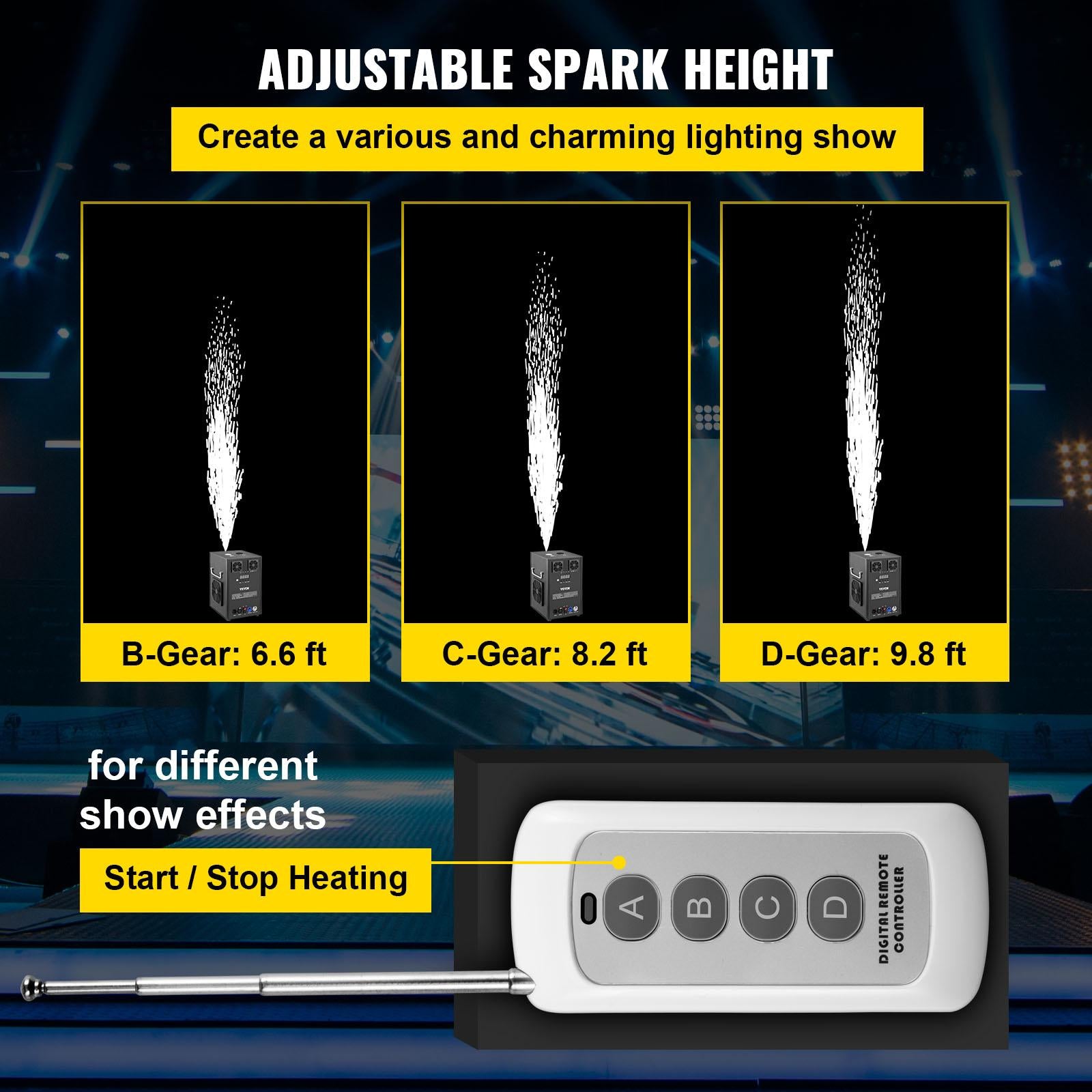 700W 2pcs LarCold Spark Firework Machine 6.6-9.8ft Adjustable StaEffect Rohs Approved Low Noise Smokeless for StaDJ Disco