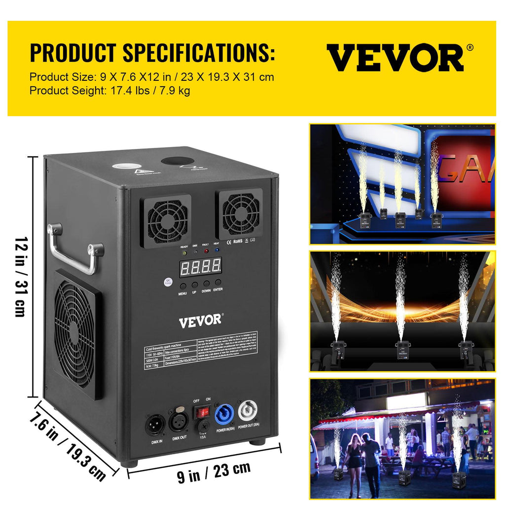 700W 2pcs LarCold Spark Firework Machine 6.6-9.8ft Adjustable StaEffect Rohs Approved Low Noise Smokeless for StaDJ Disco