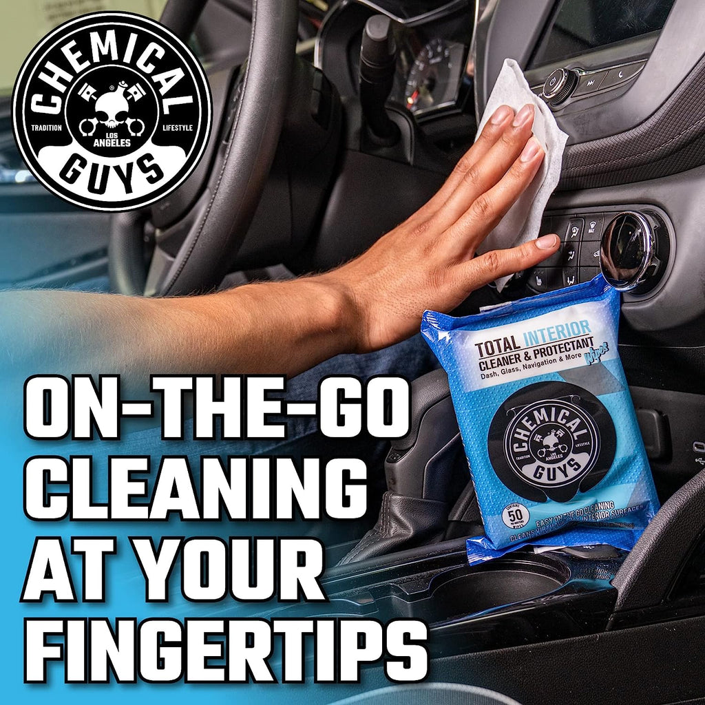 Chemical Guys PMWSPI22050 Total Interior Cleaner &amp; Protectant Wipes Mega 50 Pack, Safe for Cars, Trucks, SUVs, Jeeps, Motorcycles, RVs &amp; More ( 50 Ct)