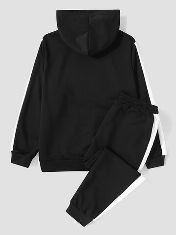 mens contrast side stripe patchwork hoodie casual two pieces outfits