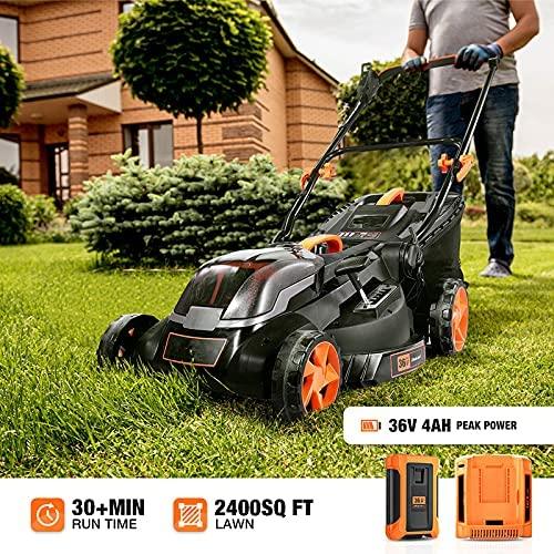 Cordless Lawn Mower, 40V Max 4.0Ah Battery, 16-Inch Brushless Lawn Mower, 50L Grass Box & Mulcher, 6 Mowing Heights, 3 Operation Heights, Low Noise, KDLM4040A