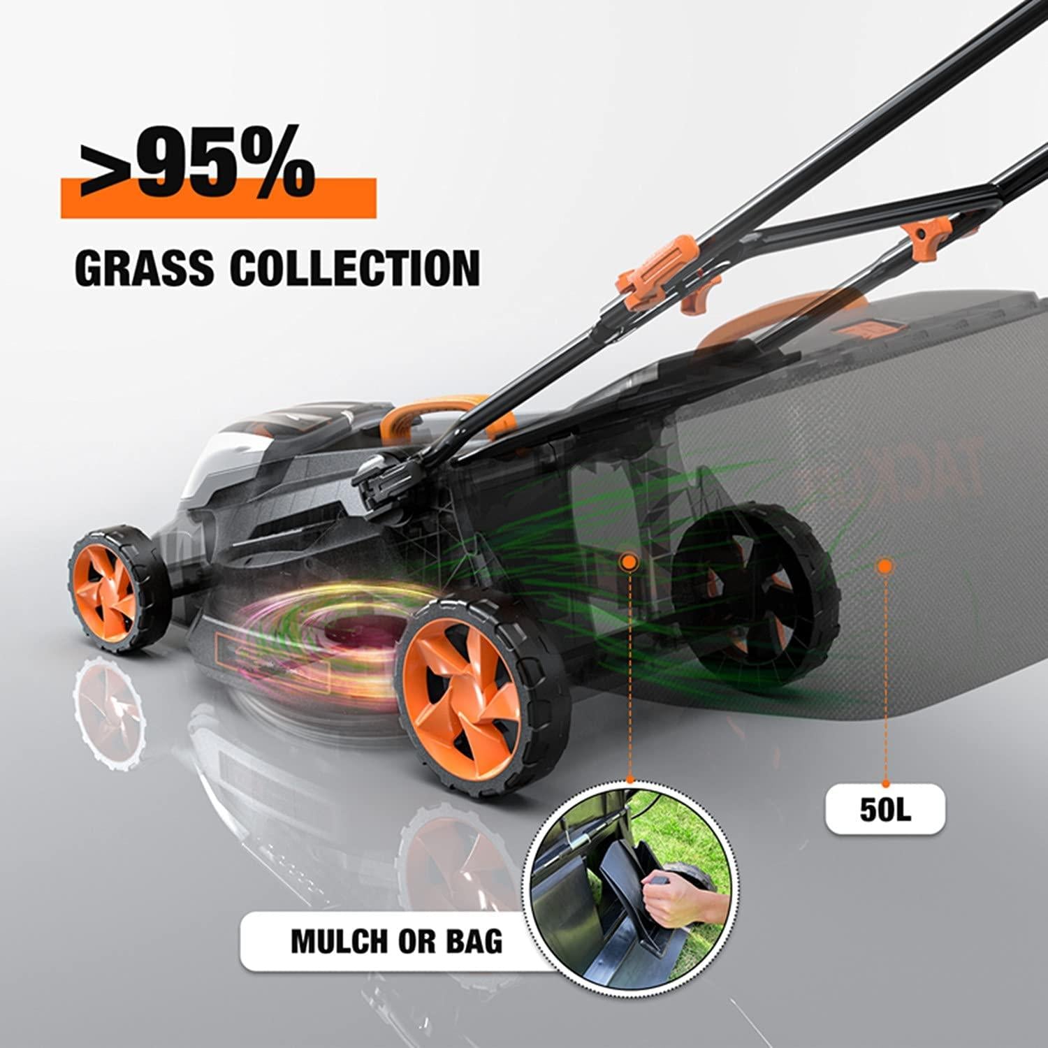 Cordless Lawn Mower, 40V Max 4.0Ah Battery, 16-Inch Brushless Lawn Mower, 50L Grass Box & Mulcher, 6 Mowing Heights, 3 Operation Heights, Low Noise, KDLM4040A