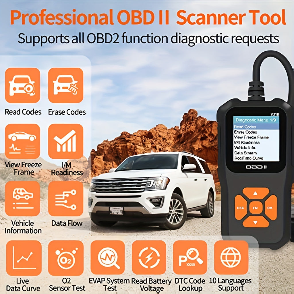 Car OBD2 Scanner Check Engine Light Fault Code Reader Battery VoltaRead Tool For All OBD II Protocol Vehicles Since 1996 Color Screen V318