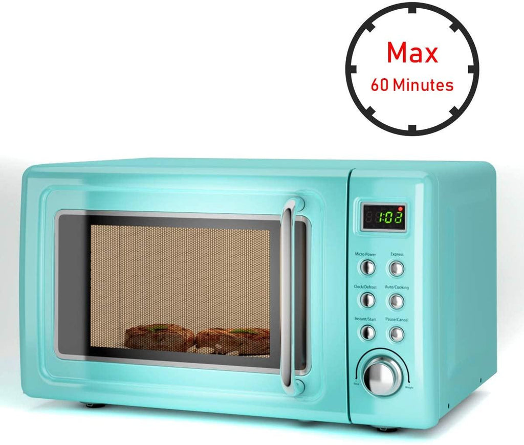 Retro Countertop Microwave Oven, 0.7Cu.ft, 700-Watt, Cold Rolled Steel Plate, 5 Micro Power, Delayed Start Function, with Glass Turntable & Viewing Window, LED Display, Child Lock (Green)