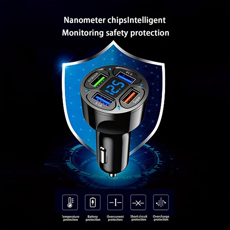 120W Car Charger Fast Charging 4 Usb Digital Display Car Fast Charger 4-in-1 PD Mobile Phone Charging Head 7AQC3.0 Car Phone Adapter Car Accessories