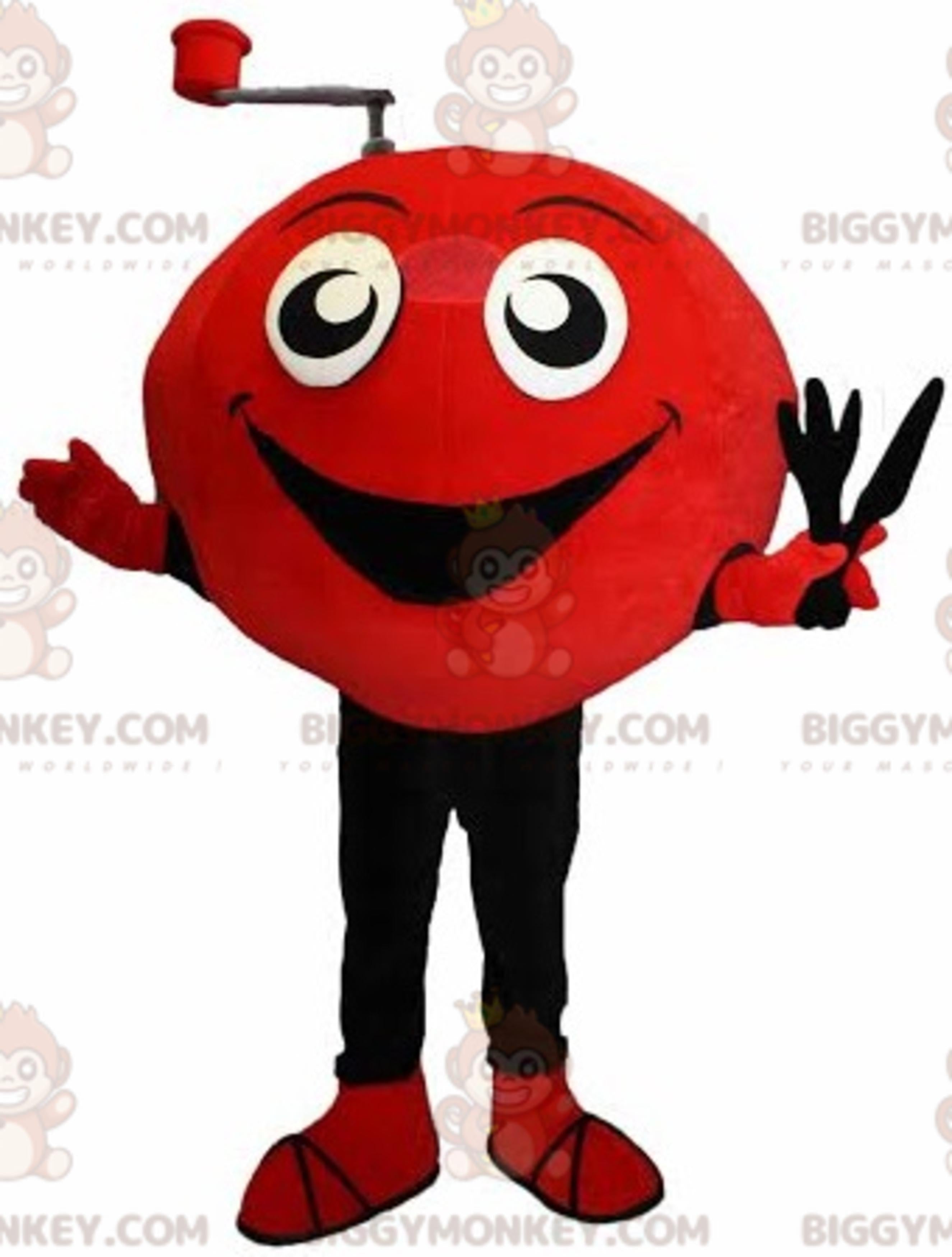 Red and Black Cheerful Snowman BIGGYMONKEYMascot Costume