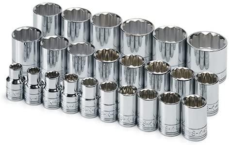 SK Professional Tools 1924 24-Piece 1/2 in. Drive 12-Point Standard Metric Socket Set - Chrome Socket Set with Super Chrome Finish | Set of 24 Sockets Made in USA