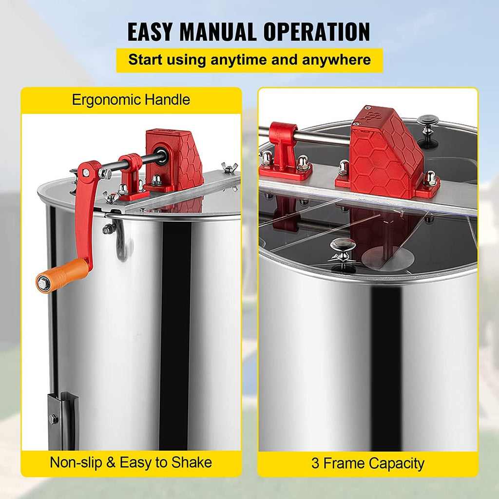 BestEquip Manual Honey Extractor Separator 3 Frame Bee Extractor  Steel Honeycomb Spinner Crank. Beekeeping Extraction Apiary CentrifuEquipment