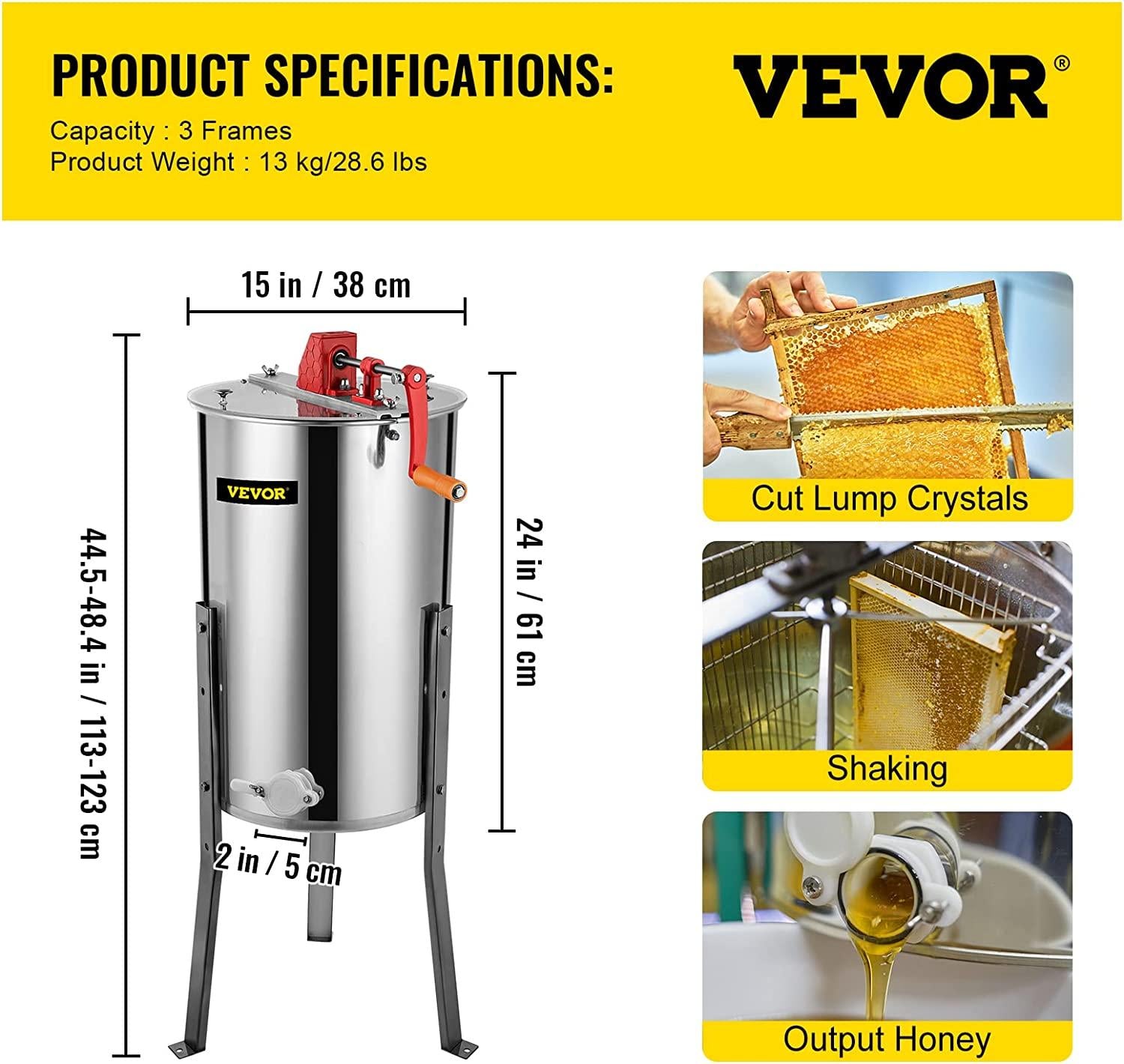 BestEquip Manual Honey Extractor Separator 3 Frame Bee Extractor  Steel Honeycomb Spinner Crank. Beekeeping Extraction Apiary CentrifuEquipment