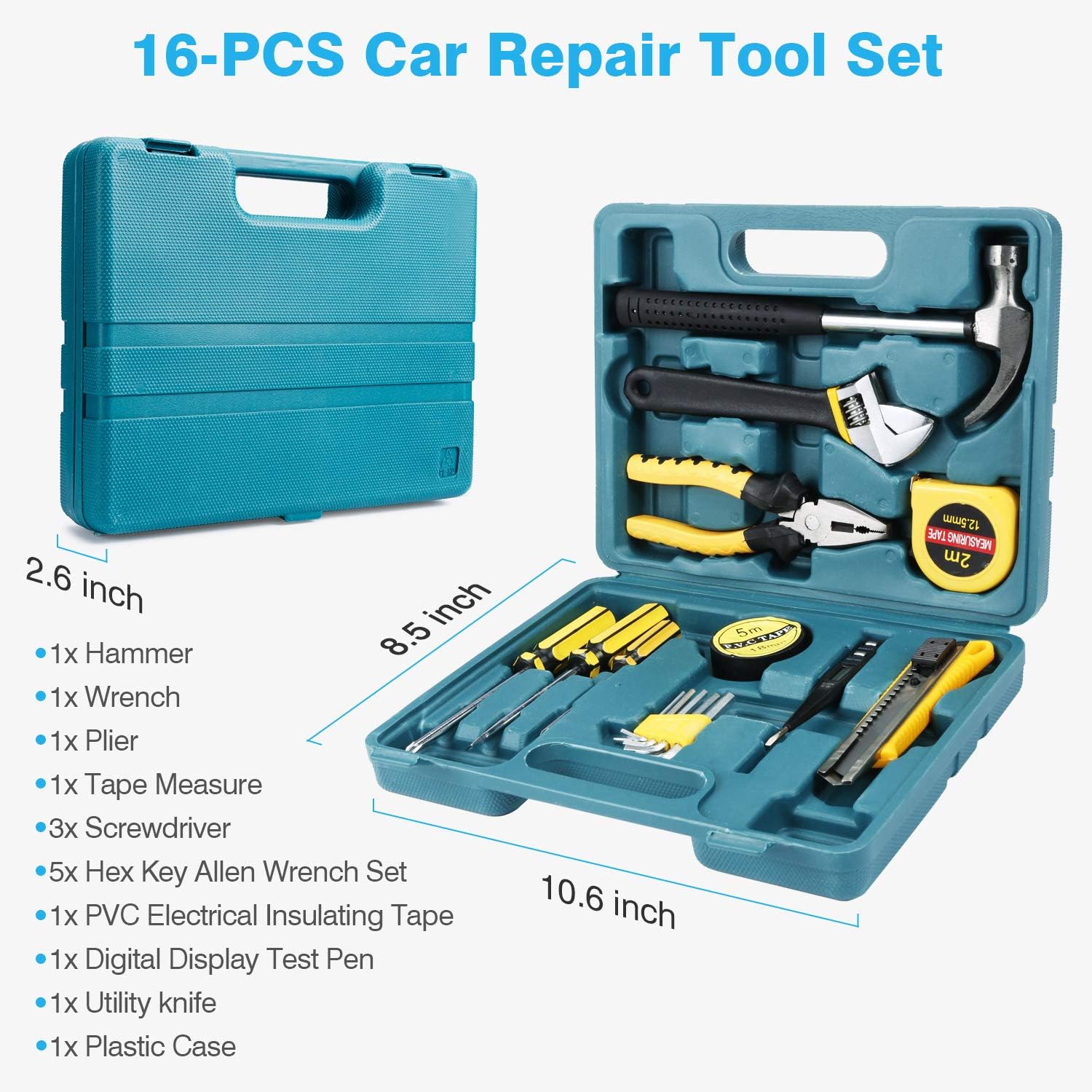 STDY Car Roadside Emergency Kit, Auto Vehicle Truck Safety Kit - with Jumper Cables, Car Repair Tool Set, Tow Rope, Reflective Triangle, etc