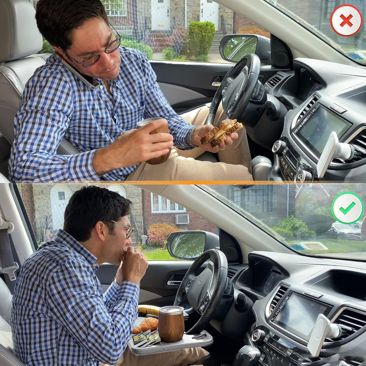 EcoNour 2 in 1 Car Steering Wheel Tray (Grey) | Multipurpose Car Steering Wheel Desk for Laptop and Food | Car Tray for Eating | Steering Wheel Accessories