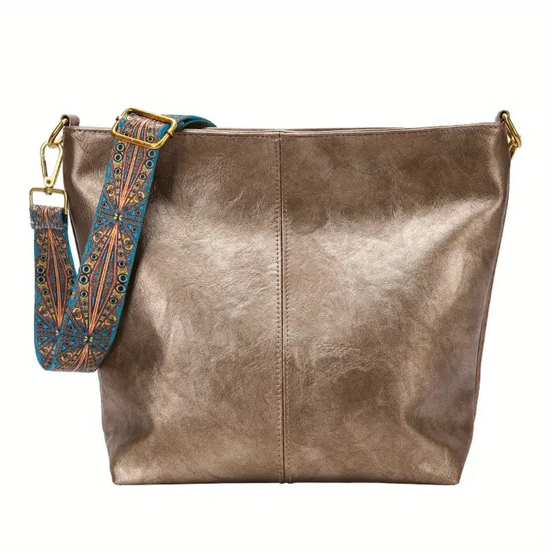 Geometric Strap Hobo Bag, LarCapacity Crossbody Bag, Women's Retro Style Shoulder Bag