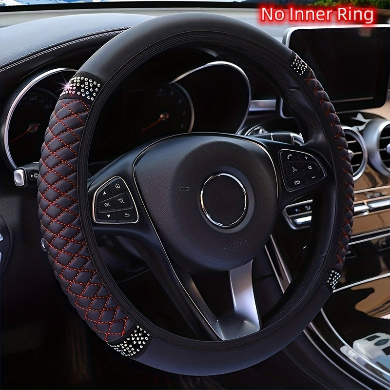 Bling Soft Faux Leather Car Steering Wheel Cover Non-Slip Heat And Cold Protector