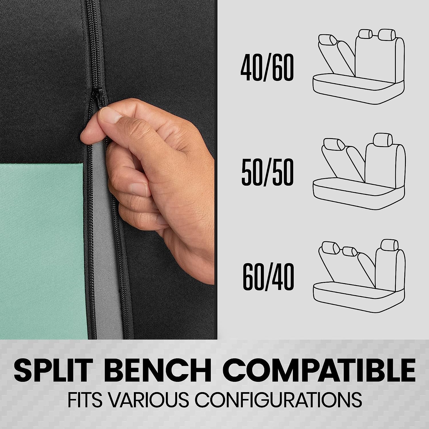 BDK PolyPro Car Seat Covers Full Set in Mint on Black – Front and Rear Split Bench Seat Covers for Cars, Easy to Install Car Seat Cover Set, Car Accessories for Auto Trucks Van SUV