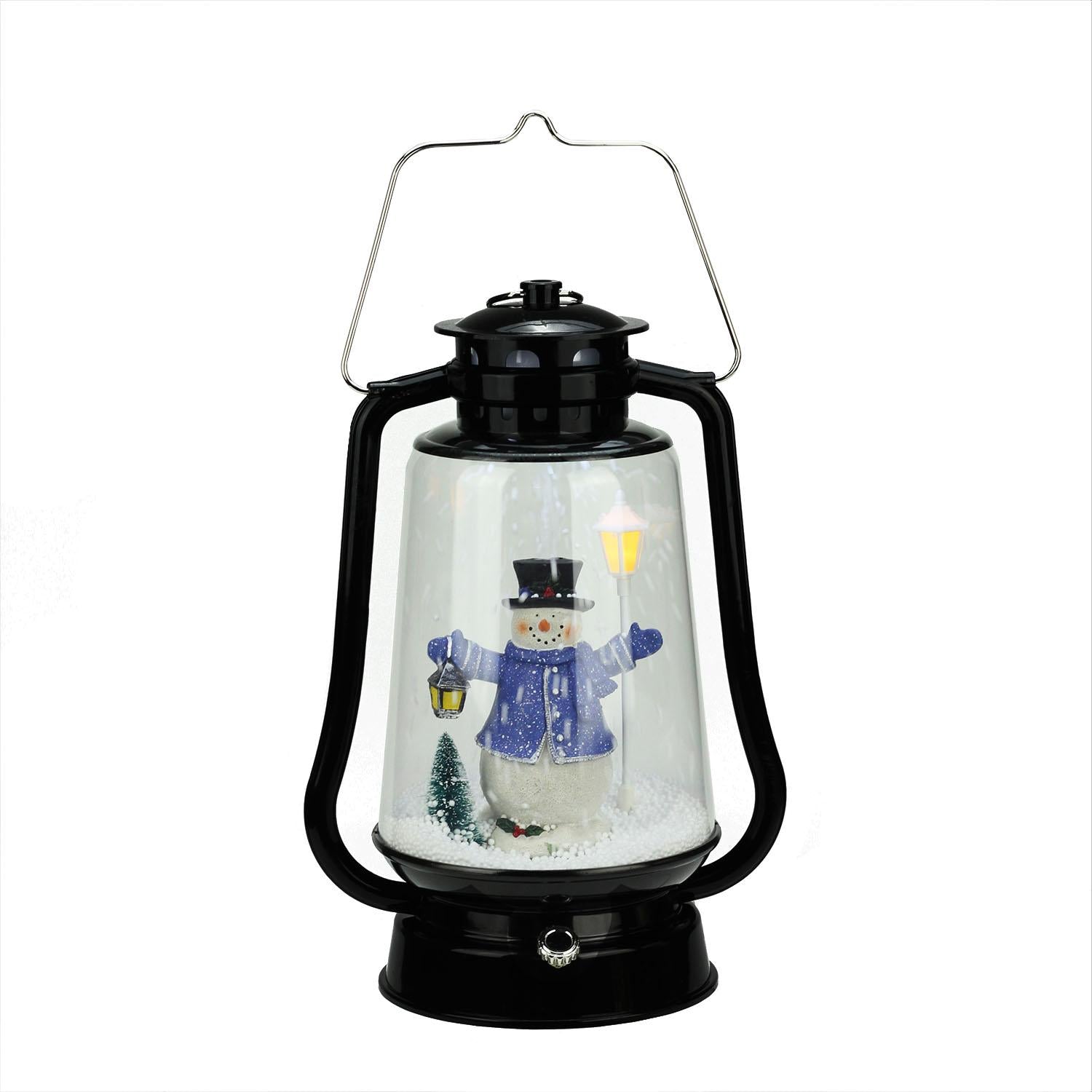 Northlight 13.5 in. Lighted Musical Snowman with Lantern Snowing Christmas Tabletop Lantern