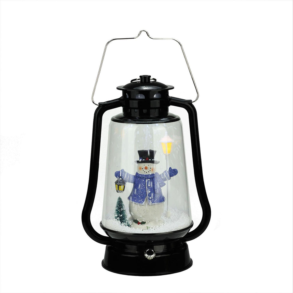 Northlight 13.5 in. Lighted Musical Snowman with Lantern Snowing Christmas Tabletop Lantern
