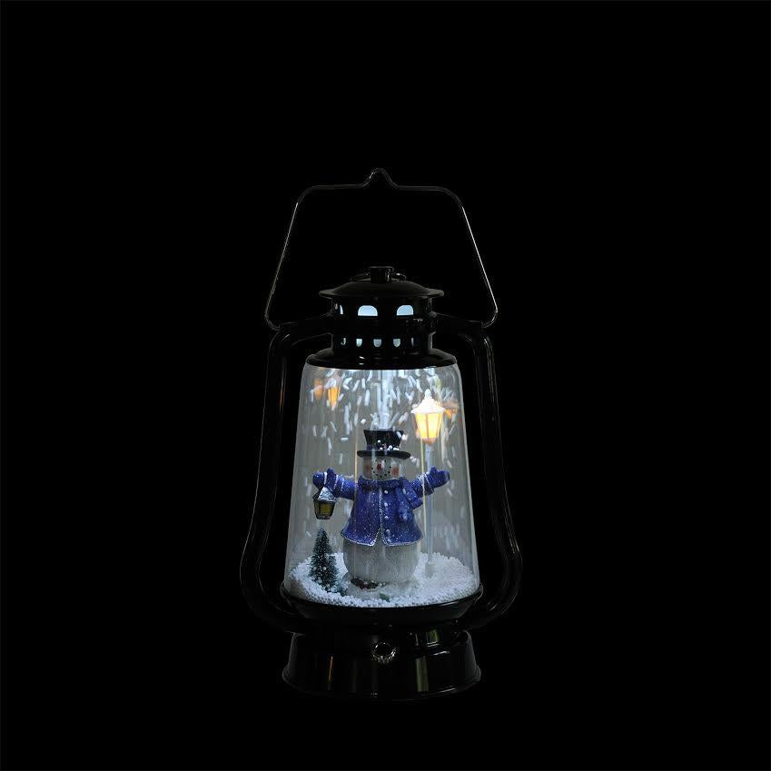 Northlight 13.5 in. Lighted Musical Snowman with Lantern Snowing Christmas Tabletop Lantern