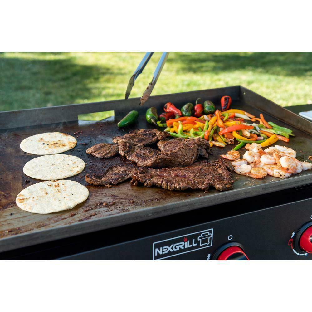 Propane Gas BBQ Grill Griddle Top 4 Burner Side Tables Cart Style Black