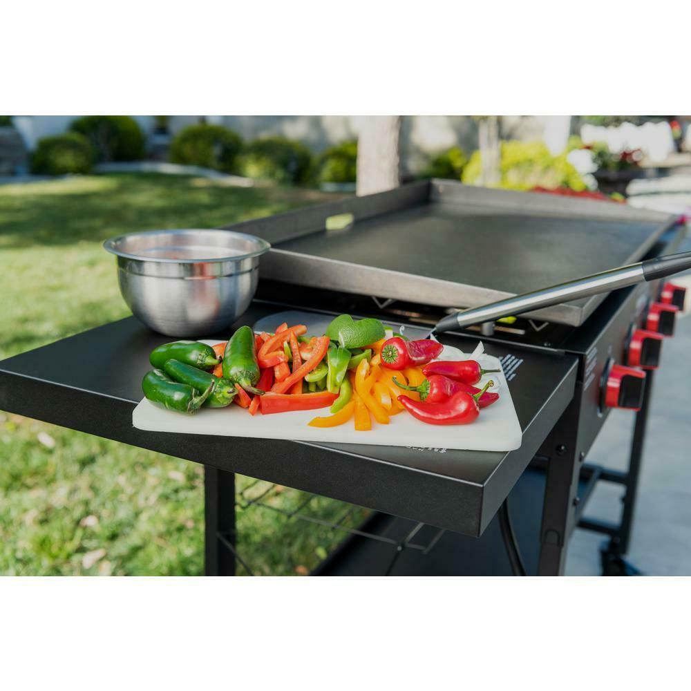 Propane Gas BBQ Grill Griddle Top 4 Burner Side Tables Cart Style Black