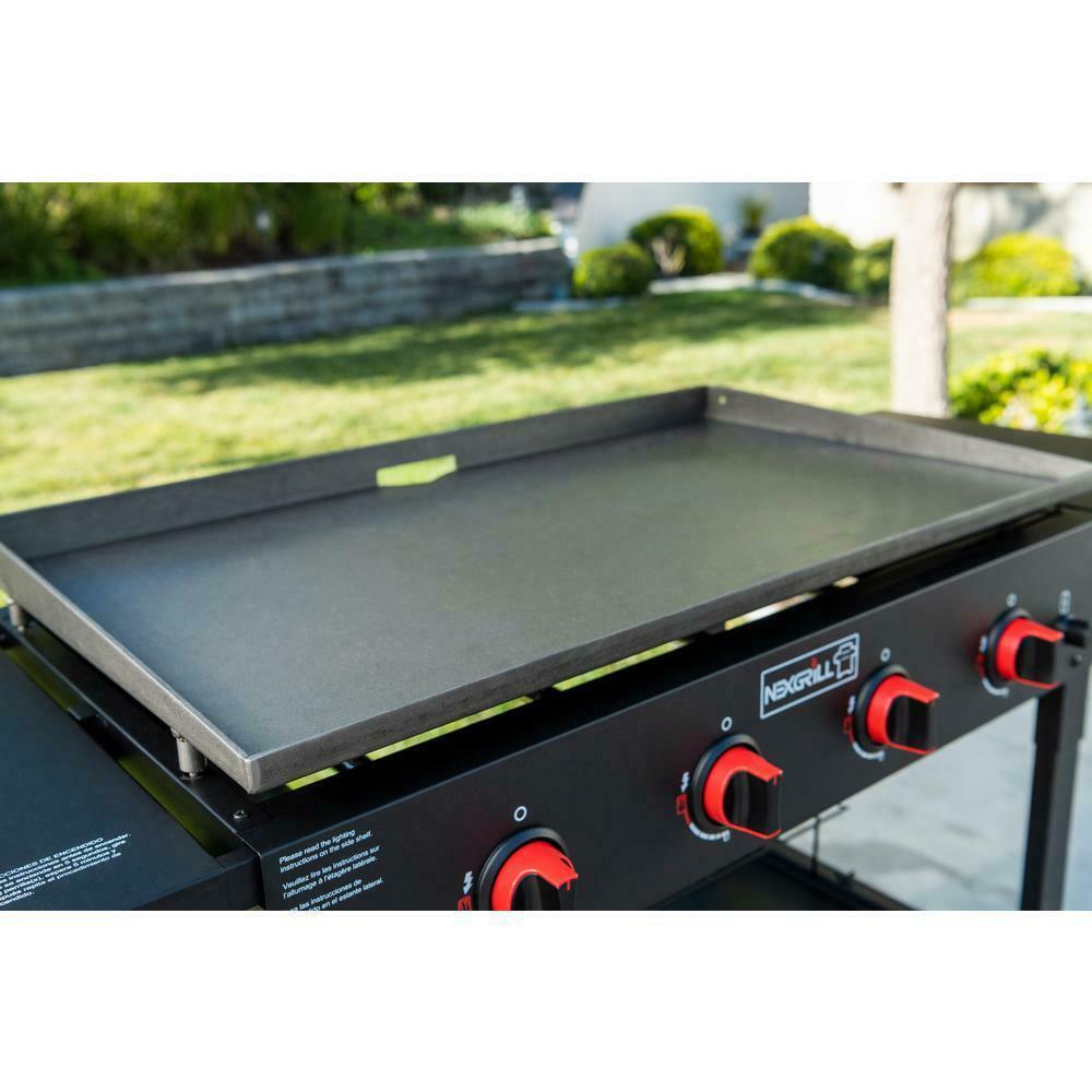 Propane Gas BBQ Grill Griddle Top 4 Burner Side Tables Cart Style Black