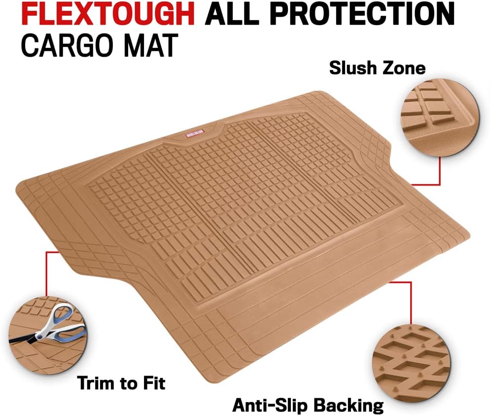 Motor Trend Premium FlexTough All-Protection Cargo Liner Trunk Mat - w/Traction Grips &amp; Fresh , Heavy Duty Trimmable Trunk Liner for Car Truck SUV, Beige, Size: 54" L x 37" W