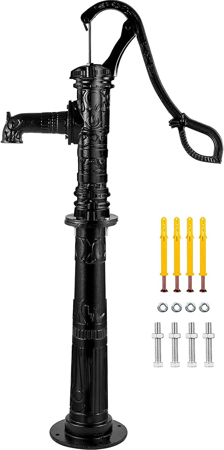 Hand Water Pump w/ Stand, 15.7 x 9.4 x 53.1 inch Pitcher Pump & 26 inch Pump Stand w/ Pre-set 1/2" Holes for Easy Installation, Rustic Cast Iron Well Pump for Yard, Garden, Farm Irrigation,Black