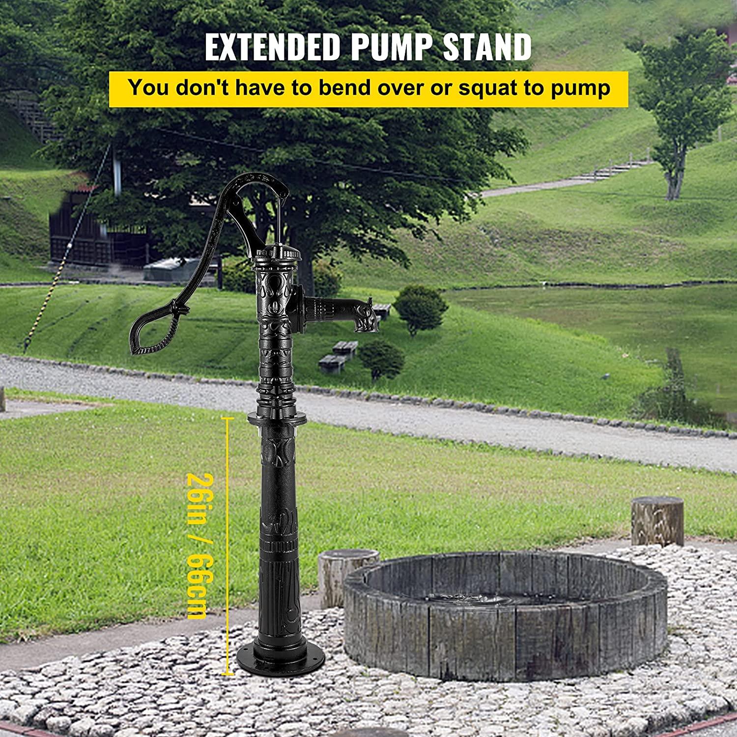 Hand Water Pump w/ Stand, 15.7 x 9.4 x 53.1 inch Pitcher Pump & 26 inch Pump Stand w/ Pre-set 1/2" Holes for Easy Installation, Rustic Cast Iron Well Pump for Yard, Garden, Farm Irrigation,Black