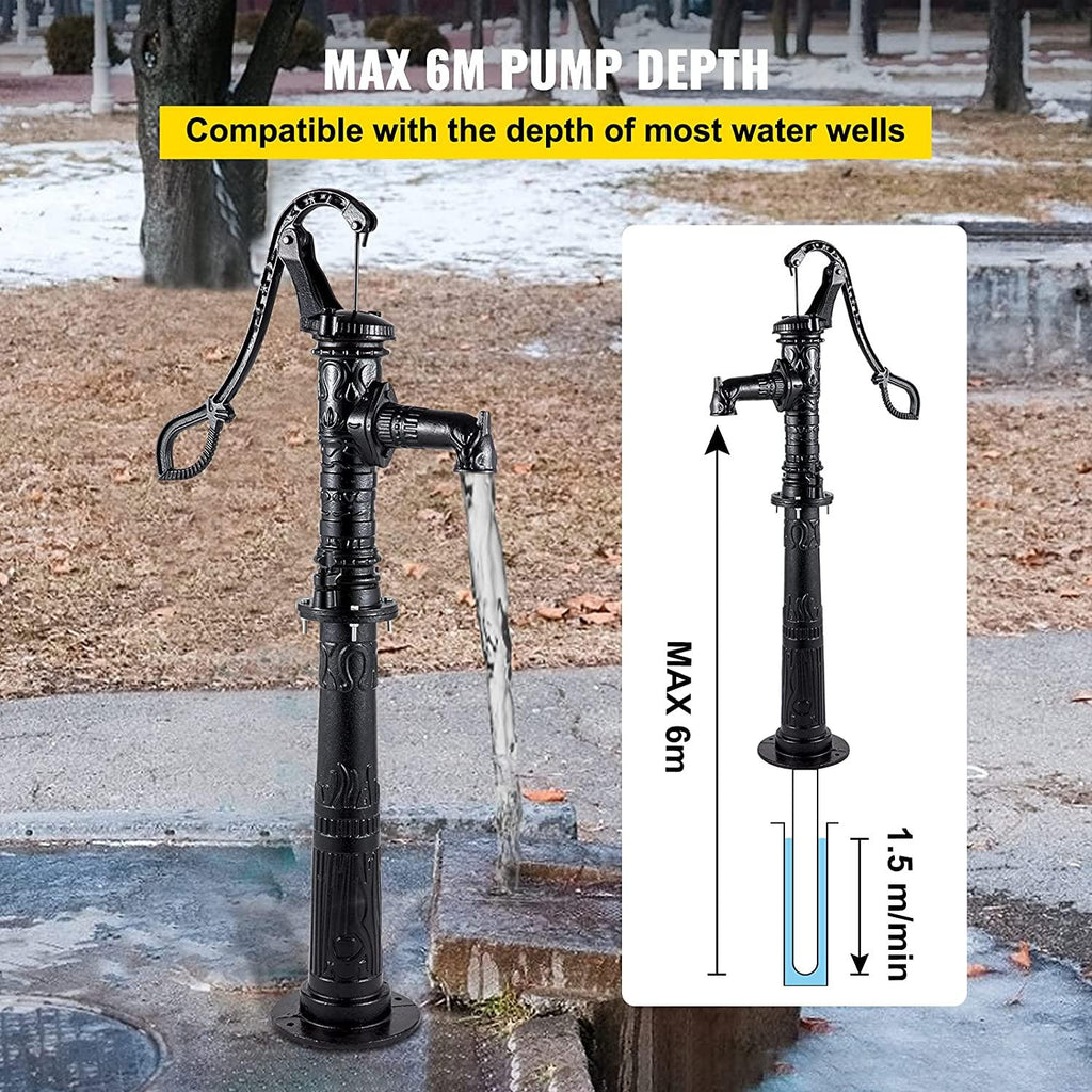Hand Water Pump w/ Stand, 15.7 x 9.4 x 53.1 inch Pitcher Pump & 26 inch Pump Stand w/ Pre-set 1/2" Holes for Easy Installation, Rustic Cast Iron Well Pump for Yard, Garden, Farm Irrigation,Black