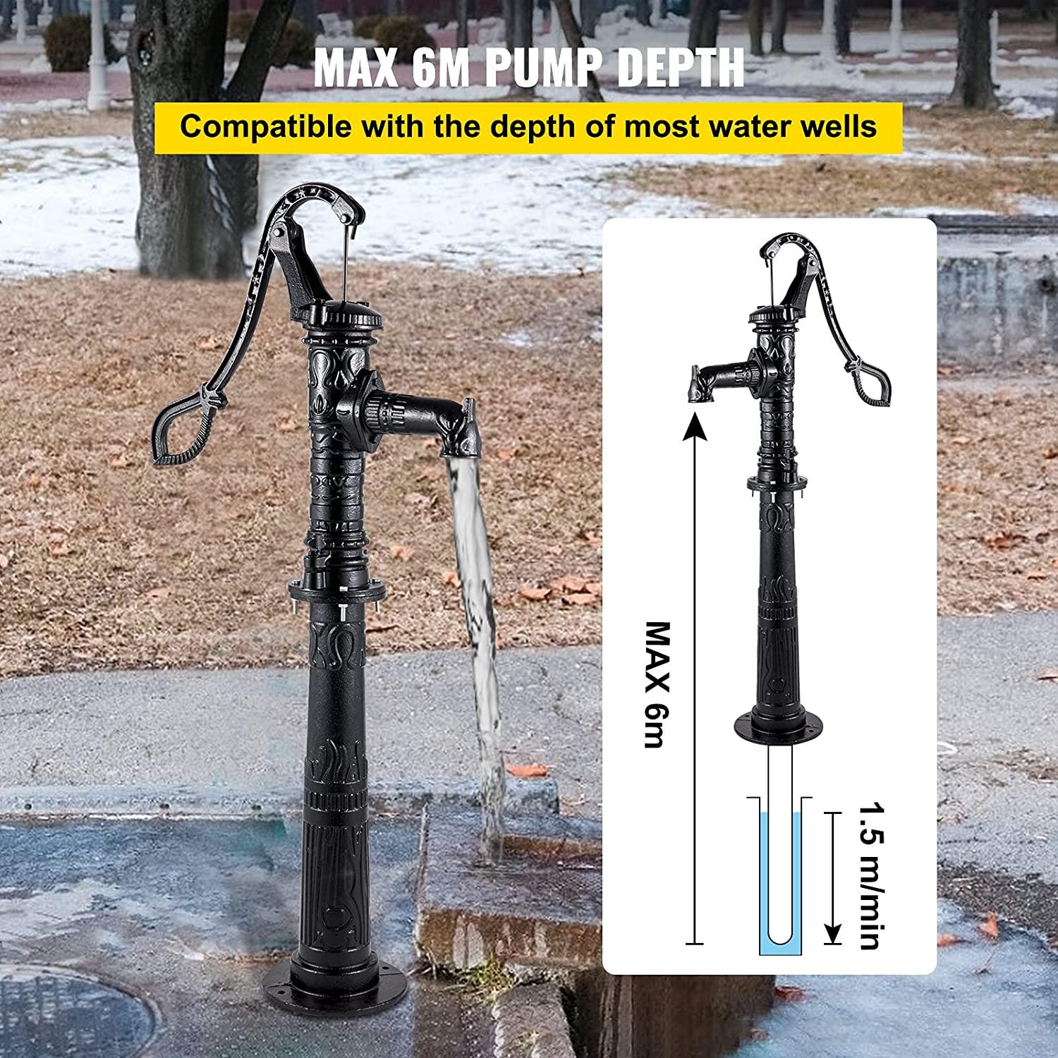 Hand Water Pump w/ Stand, 15.7 x 9.4 x 53.1 inch Pitcher Pump & 26 inch Pump Stand w/ Pre-set 1/2" Holes for Easy Installation, Rustic Cast Iron Well Pump for Yard, Garden, Farm Irrigation,Black