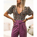 sequin stitching deep v short-sleeved