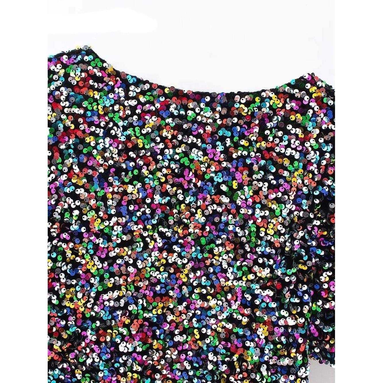 sequin stitching deep v short-sleeved