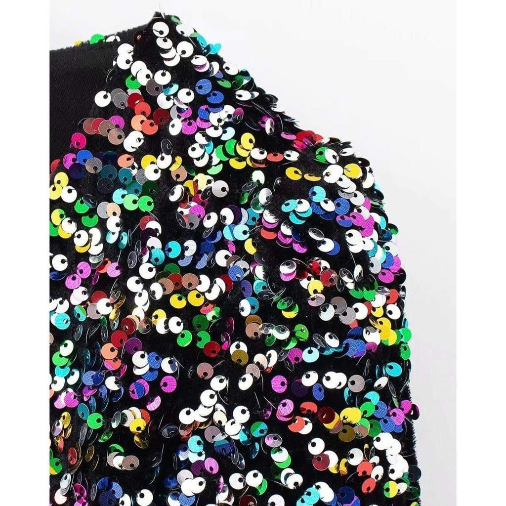sequin stitching deep v short-sleeved