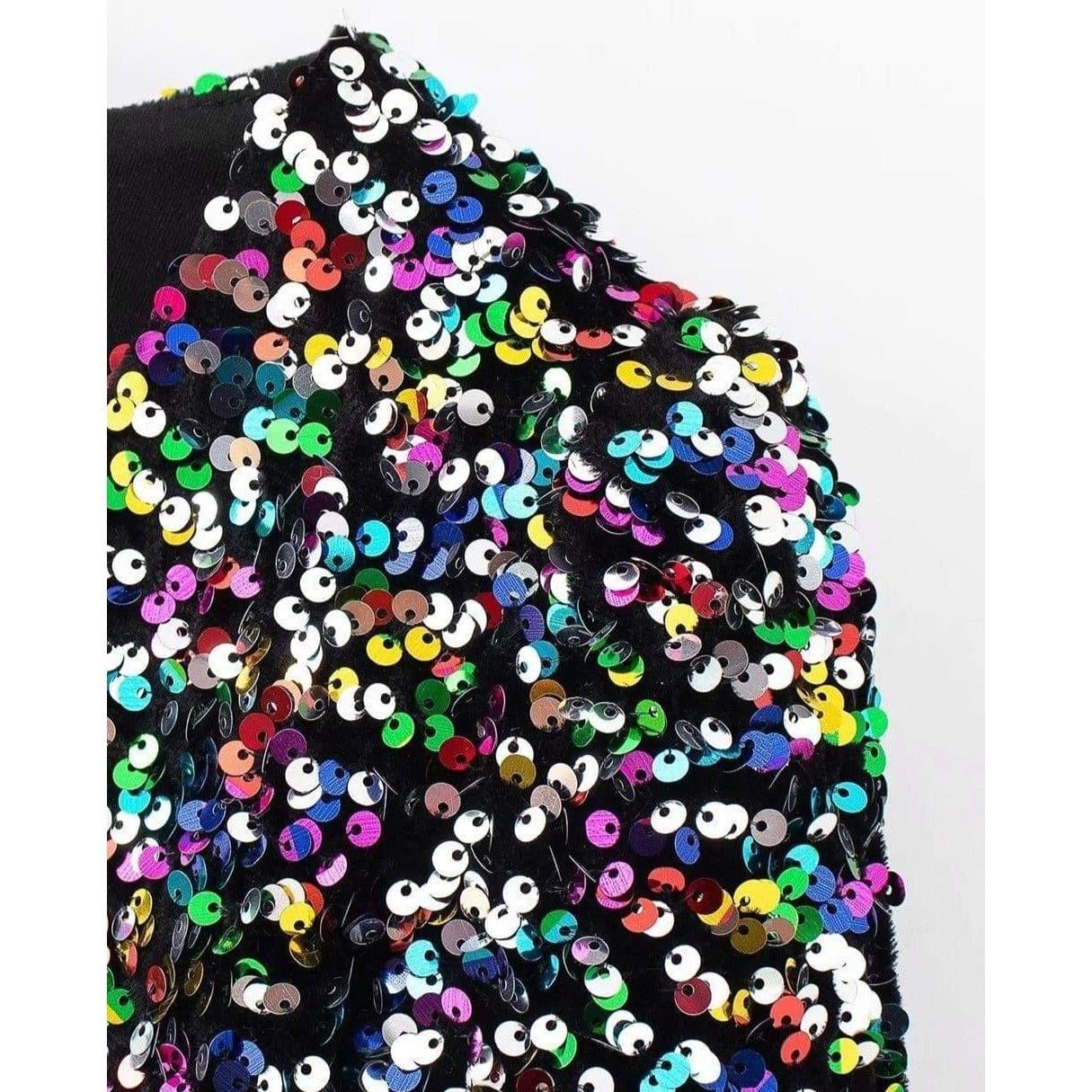 sequin stitching deep v short-sleeved