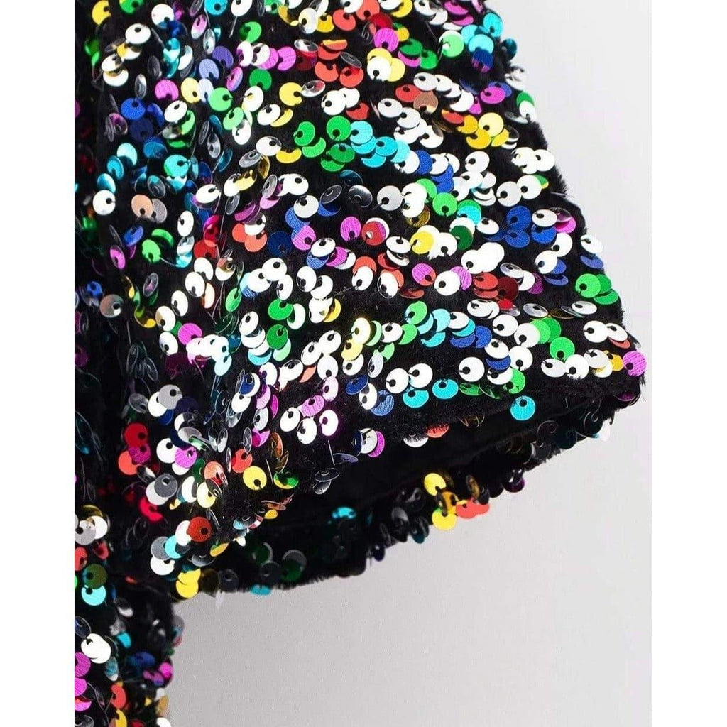 sequin stitching deep v short-sleeved